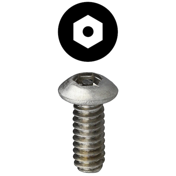 #10-24 x 1 in Tamper-Resistant Hex Button Machine Screw, 18-8 Stainless Steel, 100 PK